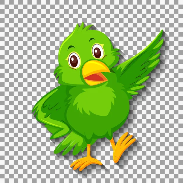 Bonito Pássaro Verde Desenho Animado Personagem Ilustração — Vetor de Stock
