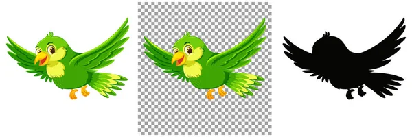 Illustration Personnage Dessin Animé Oiseau Vert Mignon — Image vectorielle