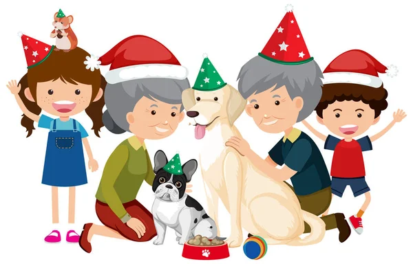 Famille Heureuse Isolée Célébrant Illustration Noël — Image vectorielle