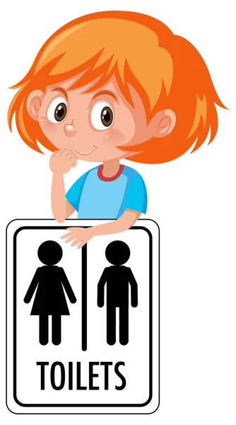 Mädchen Mit Toiletten Zeichen Isoliert Auf Weißem Hintergrund Illustration — Stockvektor
