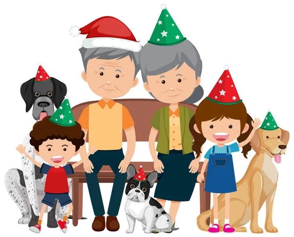Isolada Família Feliz Celebrando Ilustração Natal —  Vetores de Stock