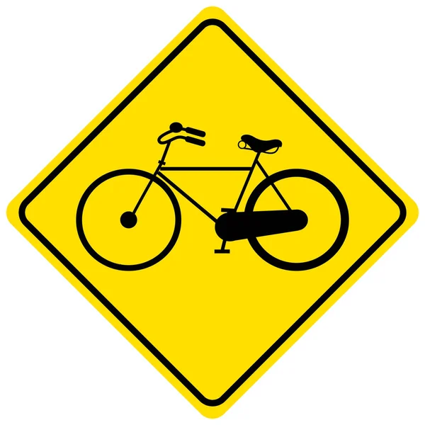 Señal Amarilla Advertencia Tráfico Bicicletas Sobre Fondo Blanco Ilustración — Vector de stock