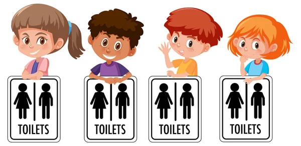 白い背景のイラストに隔離された異なる子供のトイレサインのセット — ストックベクタ