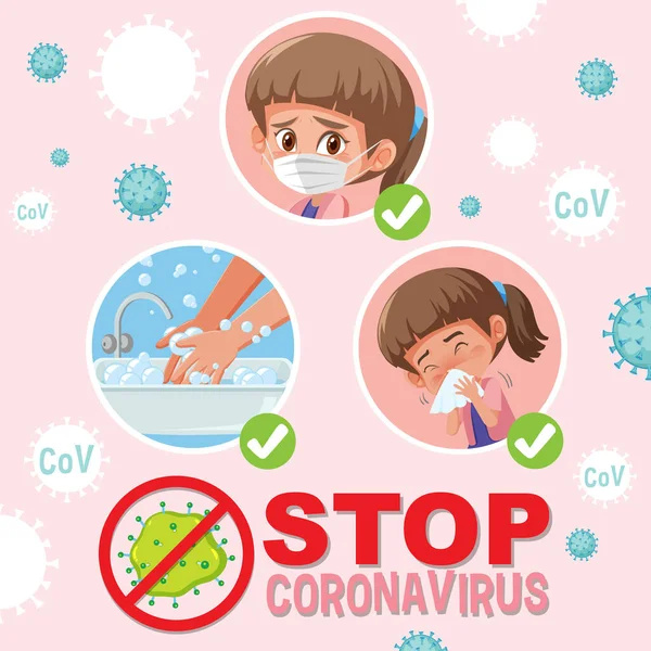 Detener Coronavirus Con Chica Haciendo Paso Prevención Coronavirus Ilustración — Archivo Imágenes Vectoriales