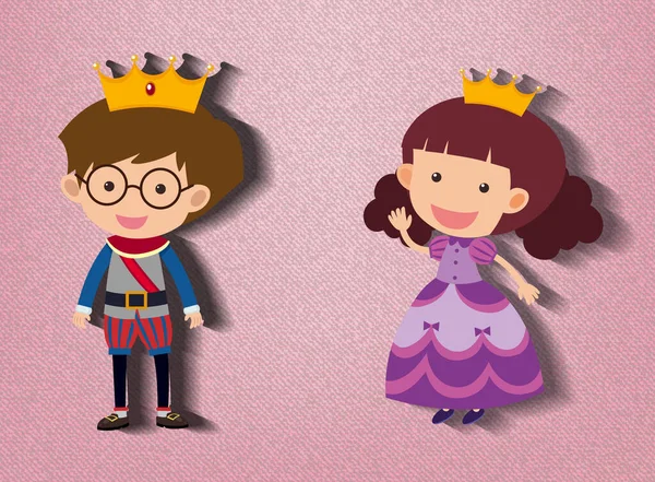 Petit Prince Princesse Personnage Dessin Animé Sur Fond Rose Illustration — Image vectorielle