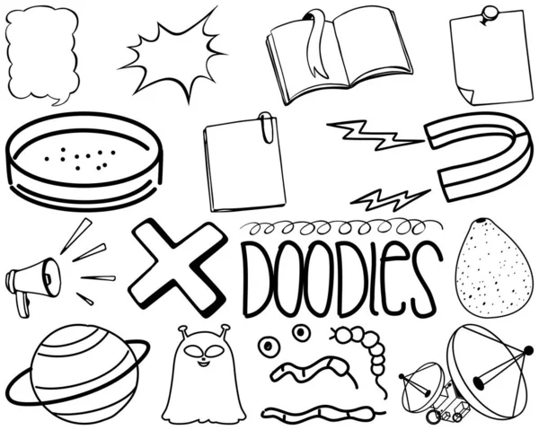 Zestaw Przedmiotów Symboli Ręcznie Rysowane Ilustracji Doodle — Wektor stockowy