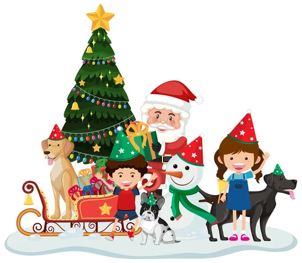 Noel Baba Çocuklar Yalnız Noel Resimlerini Kutluyorlar — Stok Vektör