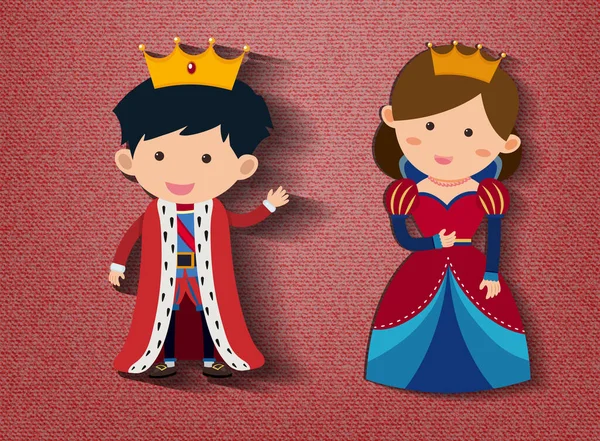 Pequeno Rei Rainha Personagem Desenho Animado Fundo Vermelho Ilustração —  Vetores de Stock