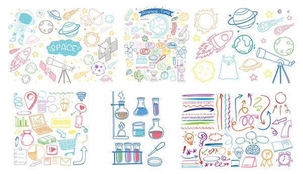 Conjunto Objetos Coloridos Símbolo Desenhado Mão Doodle Fundo Branco Ilustração — Vetor de Stock
