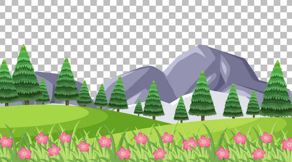 Blanco Natuur Park Scene Met Roze Bloemen Transparante Achtergrond Illustratie — Stockvector