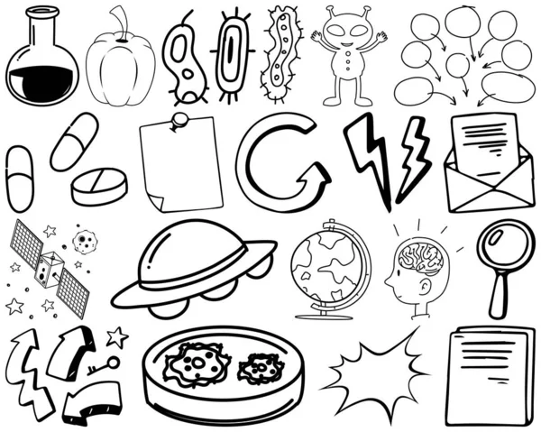 Zestaw Przedmiotów Symboli Ręcznie Rysowane Ilustracji Doodle — Wektor stockowy