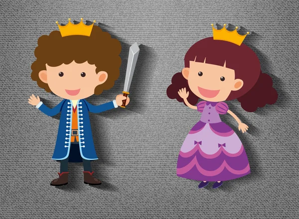 Μικρή Ιππότης Και Πριγκίπισσα Χαρακτήρα Κινουμένων Σχεδίων Γκρι Φόντο Εικονογράφηση — Διανυσματικό Αρχείο