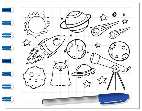 Space Element Doodle Sketch Style Notebook Illustration — Stock Vector