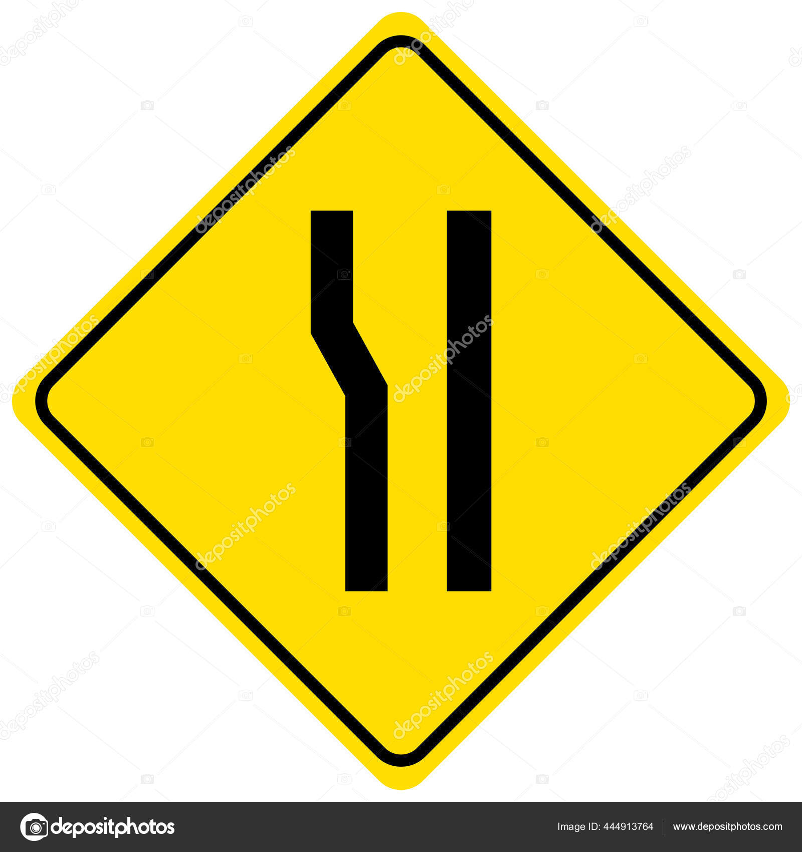 Warning Sign Road Narrowing White Background Illustration Stock Vector