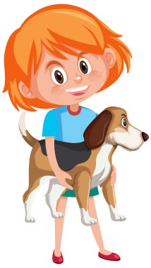 Beyaz arkaplanda izole edilmiş şirin bir hayvan çizgi film karakteri tutan kız