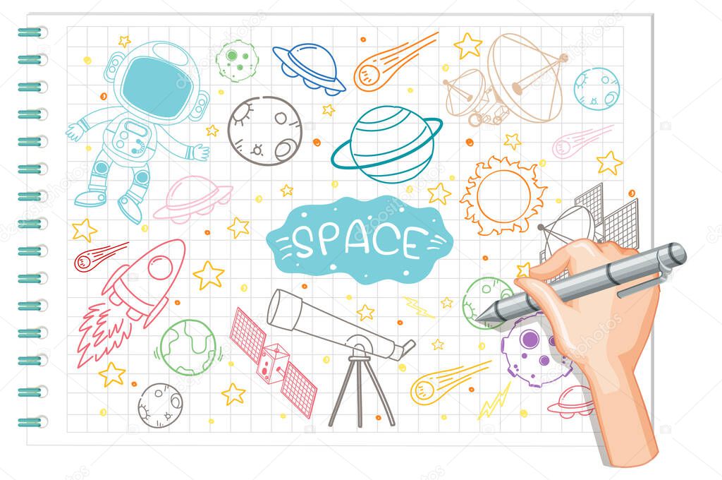 Hand drawing space element doodle on paper illustration