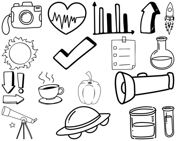 Set Item Symbol Hand Drawn Doodle Illustration — Stock Vector