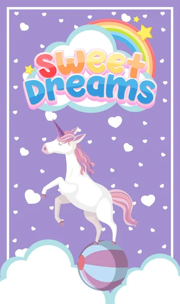 Logo Sweet Dreams Avec Licorne Mignonne Sur Fond Violet Illustration — Image vectorielle