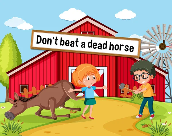 Affiche Idiome Avec Battez Pas Une Illustration Cheval Mort — Image vectorielle