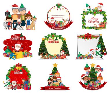 Boş Noel kartı ve logo seti izole edilmiş çizimler