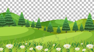 Şeffaf arkaplan illüstrasyonunda boş doğa parkı manzarası