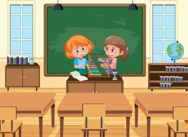 Sınıfın önünde abaküs oynayan genç bir öğrenci.