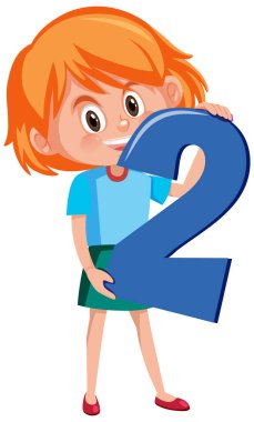 Çizgi film karakterini elinde tutan öğrenci kız beyaz arkaplan resimlerinde izole edilmiş.