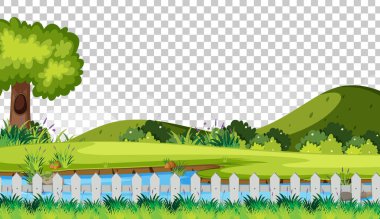 Şeffaf arkaplan illüstrasyonunda boş doğa parkı manzarası
