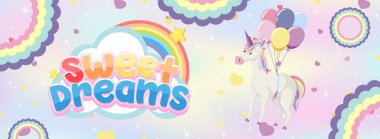 Sihirli pastel arkaplan çizimi üzerine tek boynuzlu at simgesi