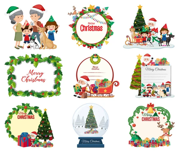 Set Cartoline Natale Bianco Logo Isolato Illustrazione — Vettoriale Stock