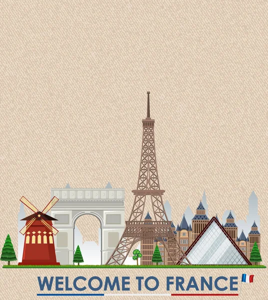 エッフェル塔とブランクヴィンテージポストカードフランスのイラストのランドマーク — ストックベクタ