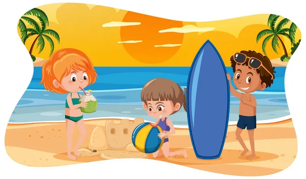 Szczęśliwe Dzieci Plaży Ilustracja — Wektor stockowy