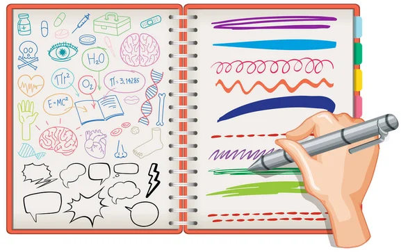 Desenho Mão Elemento Ciência Médica Doodle Ilustração Notebook — Vetor de Stock