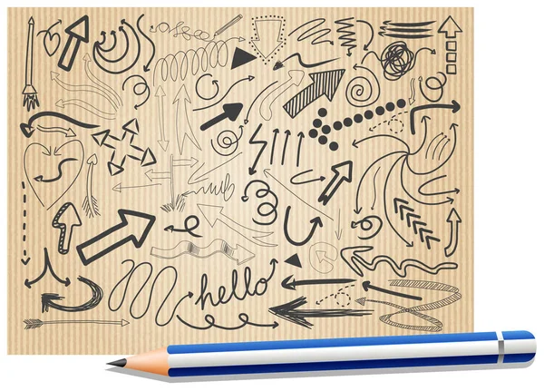 鉛筆画のある紙の上のさまざまなドアストローク — ストックベクタ