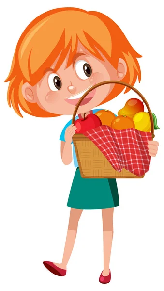 Girl Holding Picnic Basket Cartoon Character Isolated White Background Illustration — Stock Vector