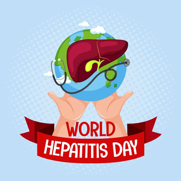 Logotipo Pancarta Del Día Mundial Hepatitis Con Las Manos Sosteniendo — Archivo Imágenes Vectoriales