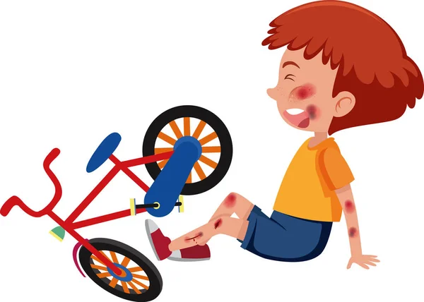 Garçon Blessé Tête Bras Vélo Illustration — Image vectorielle