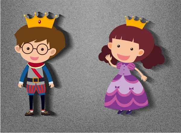 Petit Prince Princesse Personnage Dessin Animé Sur Fond Gris Illustration — Image vectorielle