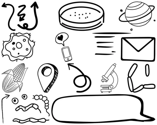 Conjunto Item Símbolo Desenhado Mão Doodle Ilustração — Vetor de Stock