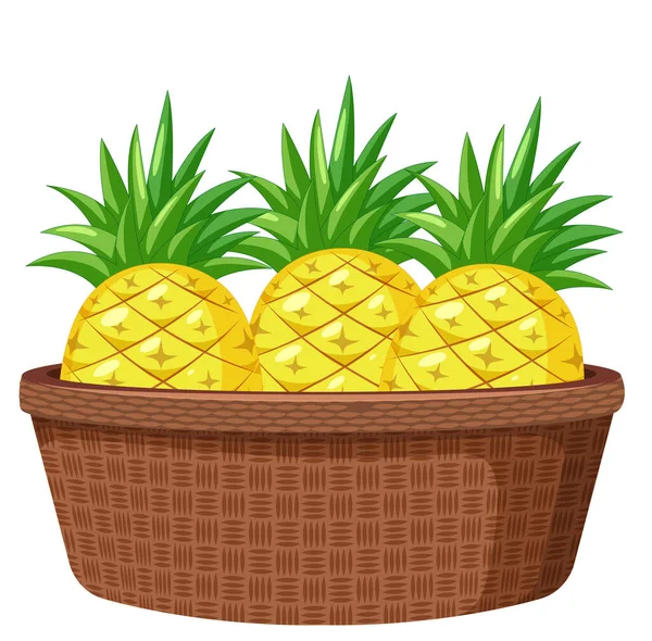 Pineapples Basket Isolated White Background Illustration — Stock Vector