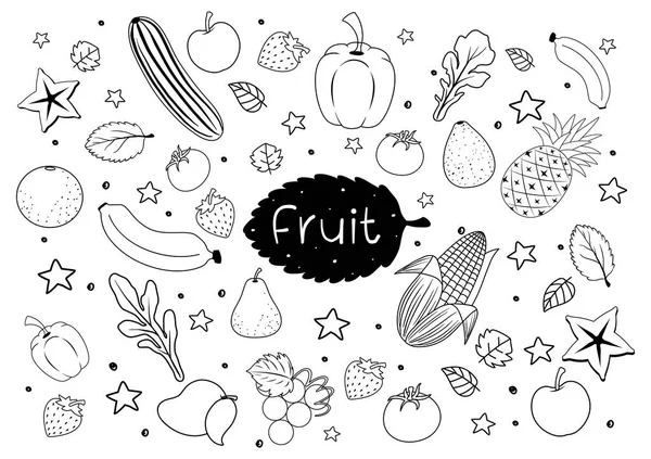 Frutas Estilo Doodle Esboço Isolado Fundo Branco Ilustração — Vetor de Stock