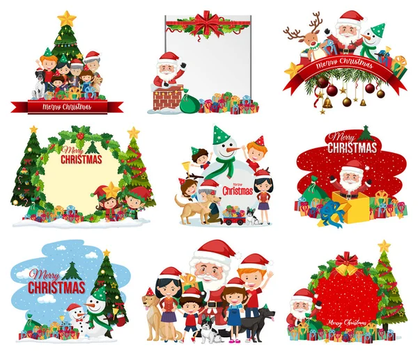 Set Cartoline Natale Bianco Logo Isolato Illustrazione — Vettoriale Stock