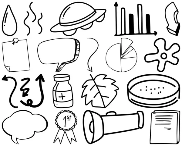 Set Oggetti Simboli Disegnati Mano Illustrazione Scarabocchio — Vettoriale Stock