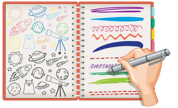 Handtekening Ruimte Element Doodle Notebook Illustratie — Stockvector