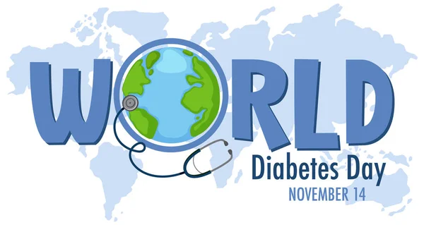 Logotipo Bandera Del Día Mundial Diabetes Con Globo Terráqueo Mapa — Vector de stock
