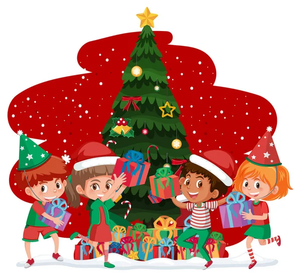 Niños Celebrando Navidad Ilustración Aislada — Vector de stock