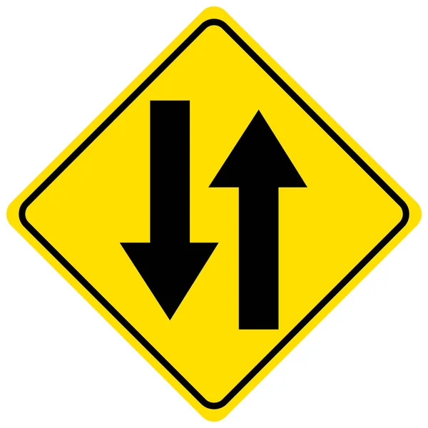Zwei Wege Verkehr Gelbes Schild Auf Weißem Hintergrund Illustration — Stockvektor