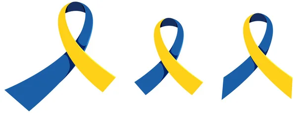 Amarelo Blue Ribbon World Syndrome Dia Sinal Objetos Ilustração — Vetor de Stock