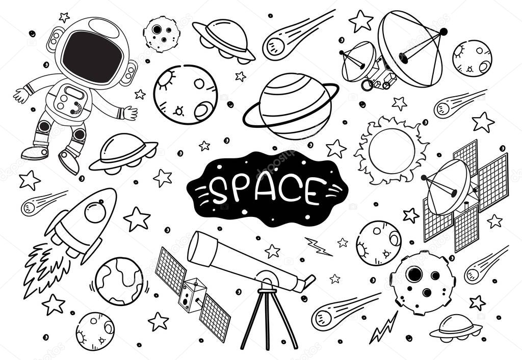 Space element in doodle or sketch style isolated on white background illustration