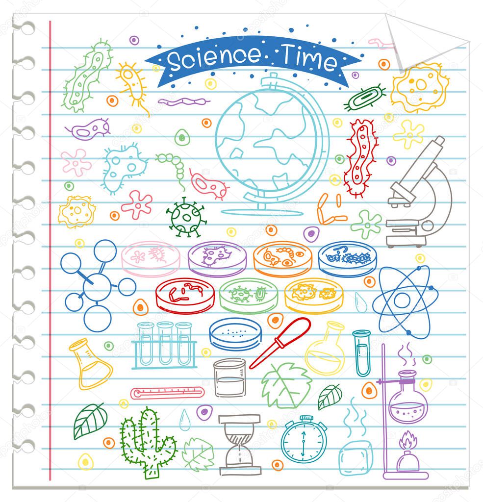 Set of science element doodle on paper illustration